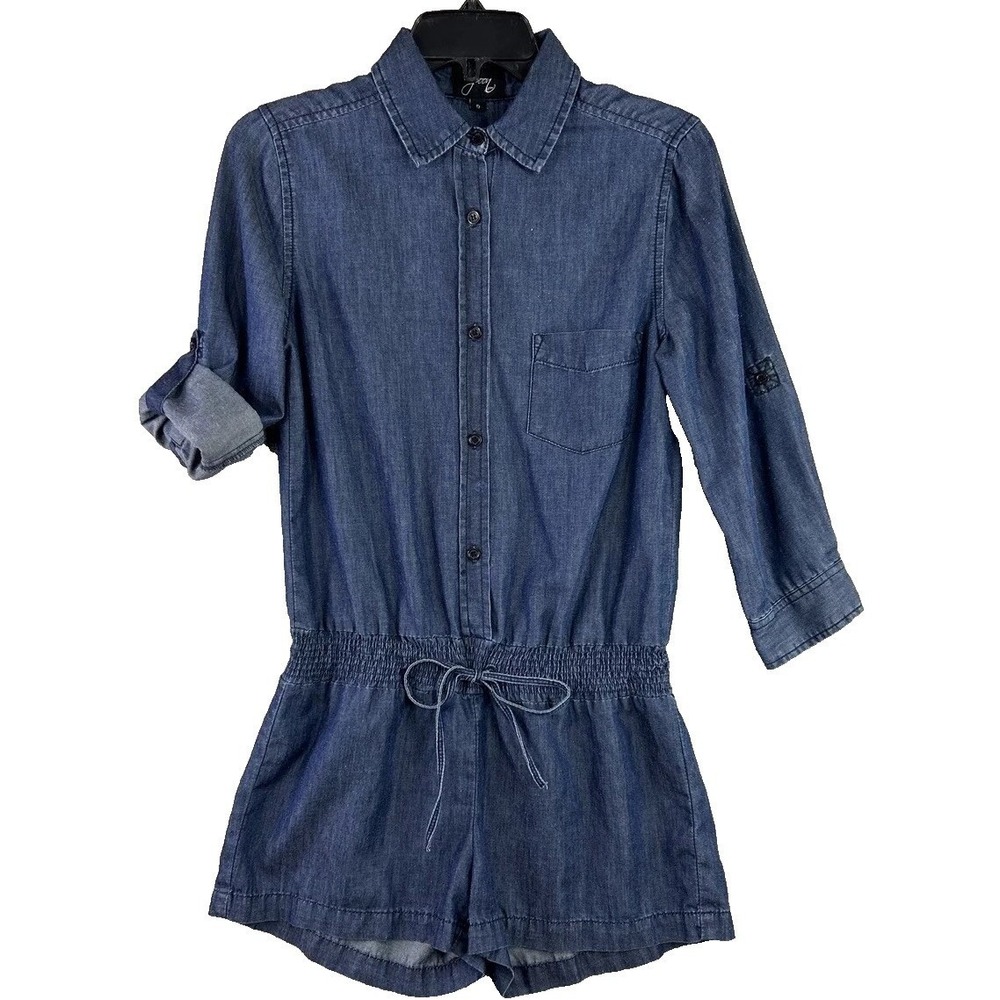 Spoon Jeans Size 5 Blue Jean Jumper Roll Tab Sleeves Romper Preppy y2k
